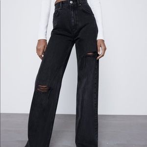 Zara high rise wide leg ripped Jean